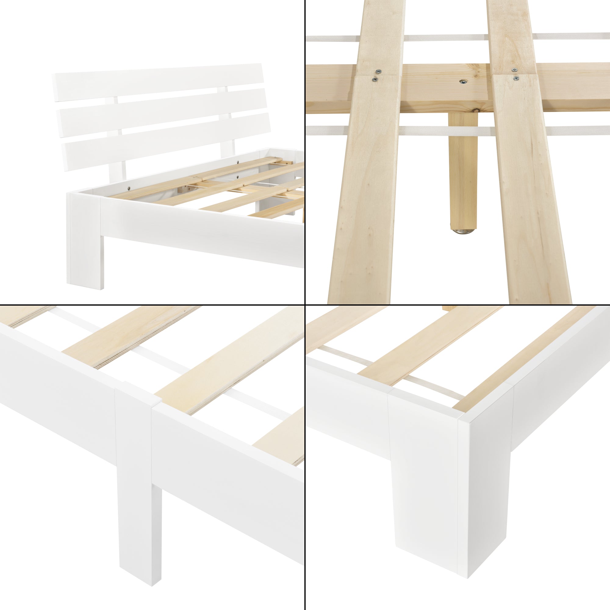 Struttura Letto in Legno di Pino con Testiera 160 x 200 cm Letto Matrimoniale in Stile Moderno - Bianco