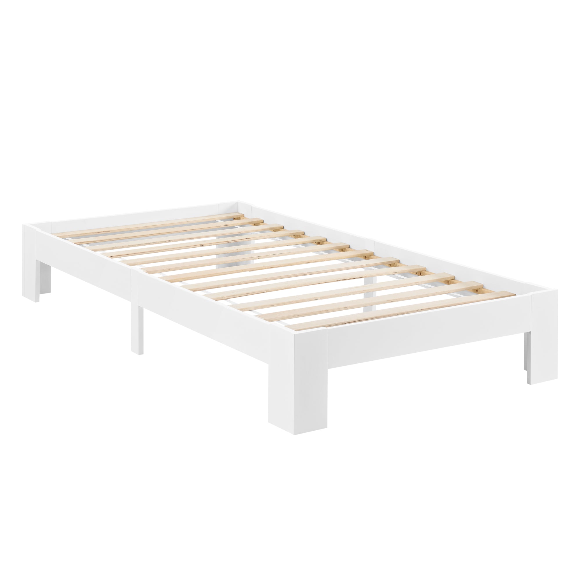 Struttura Letto in Legno di Pino 100 x 200 cm con Rete a Doghe Letto Singolo in Design Minimal - Bianco