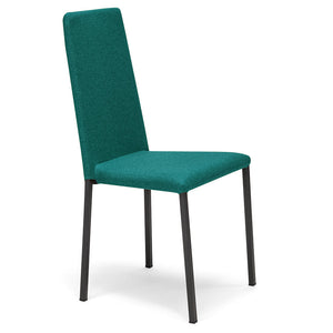 Sedia imbottita modello BETTY STYLE per interni, design moderno, gambe quadre in metallo, schienale e seduta rivestiti con tessuto morbido al tatto colore Petrolio