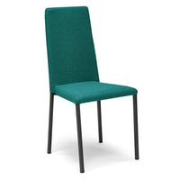 Sedia imbottita modello BETTY STYLE per interni, design moderno, gambe quadre in metallo, schienale e seduta rivestiti con tessuto morbido al tatto colore Petrolio