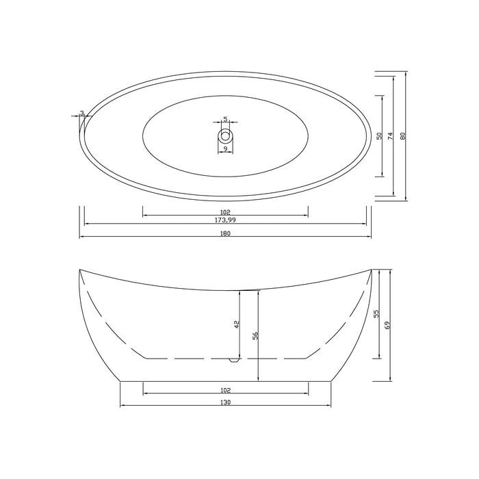 Vasca freestanding bianca 180 X 80 cm + Rubinetto a colonna – Beverly