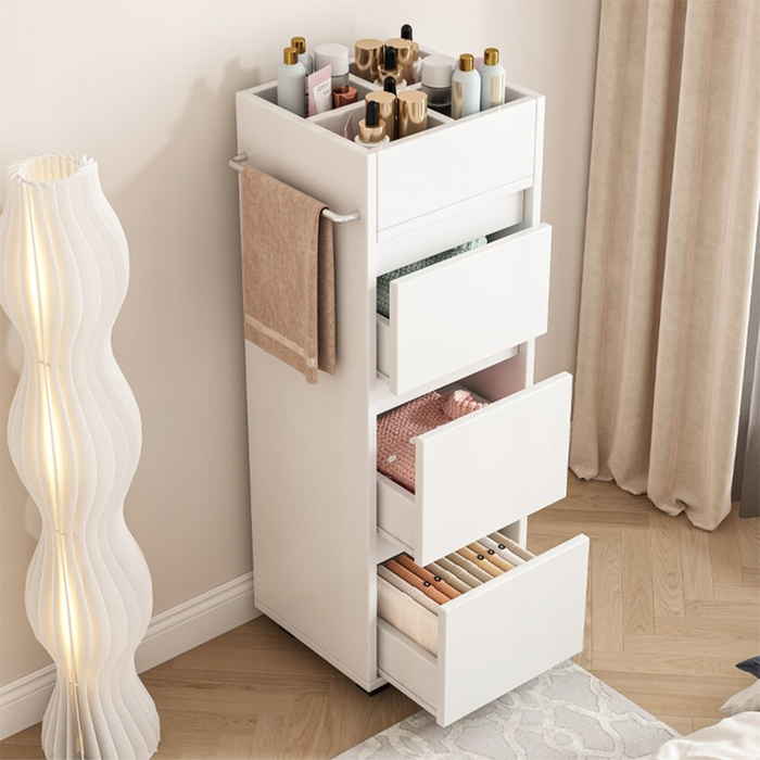 Mobile a colonna bianco per il bagno, moderno e compatto, alto 90 cm.