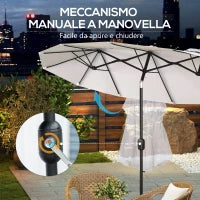 Ombrellone da Giardino Doppio Inclinabile con Apertura a Manovella, 295x152x222cm, Bianco