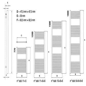Termoarredo bianco per bagno in acciaio calorifero termosifone scaldasalviette *** misure h1200xl450xi400 23 tubi, pe...