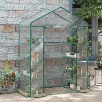 Serra da Giardino in Acciaio e PVC Trasparente con Porta Avvolgibile, 143x73x195 cm, verde
