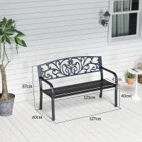 Panchina da Giardino in Metallo con Schienale Decorato, 127x60x87cm - Nero