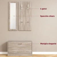 Set da Ingresso 3 Pezzi con Scarpiera, Appendiabiti e Specchio, in Legno e Vetro, color Legno e Bianco