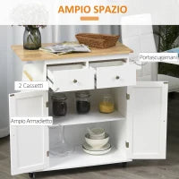 Carrello da Cucina Portaspezie a 3 Livelli e 4 Ruote in MDF e Truciolato, 89x45x89cm, Bianco