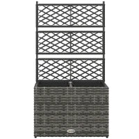 Fioriera con Grigliato per Rampicanti con 2 Vasi in Acciaio e Rattan PE, 57x30x107cm, Grigio