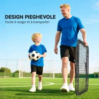 Rete da Calcio Rebounder Pieghevole con Angolazione Regolabile e Picchetti, in PE e Metallo, 100x95x90 cm, Nero