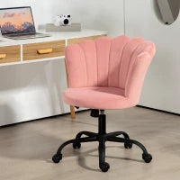 Sedia da Ufficio con Schienale a Petalo Senza Braccioli con Altezza Regolabile, Rivestimento in Velluto, Rosa