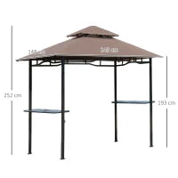 Gazebo Riparo per Barbecue BBQ Tendone da Esterno Doppio Tetto in Poliestere, 245 x 148cm, Caffè