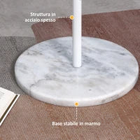 Albero Appendiabiti in Acciaio con 8 Ganci e Base Rotonda in Marmo, 35x35x170 cm, Bianco