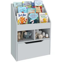 Libreria per Bambini con Cassetto, Libreria con Ripiani, 60 x 29,9 x 90 cm, Grigio