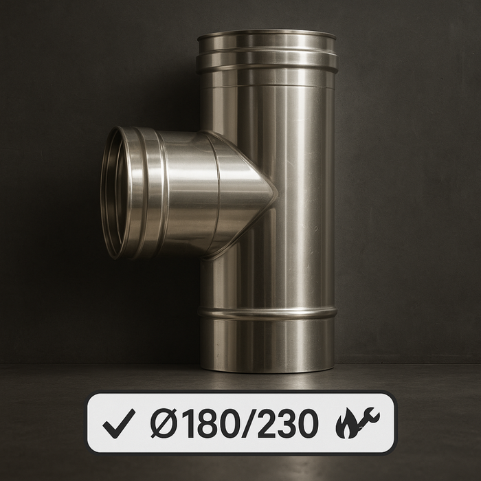 Raccordo t 90° doppia parete sp. 0,5 mm collegamento canale fumo canna fumaria *** misura Ø 180/230 mm, confezione 1