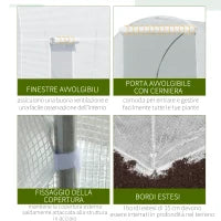 Serra da Giardino a Tunnel 4.5x2x2m con Copertura in PE e Tubi in Metallo, Bianco