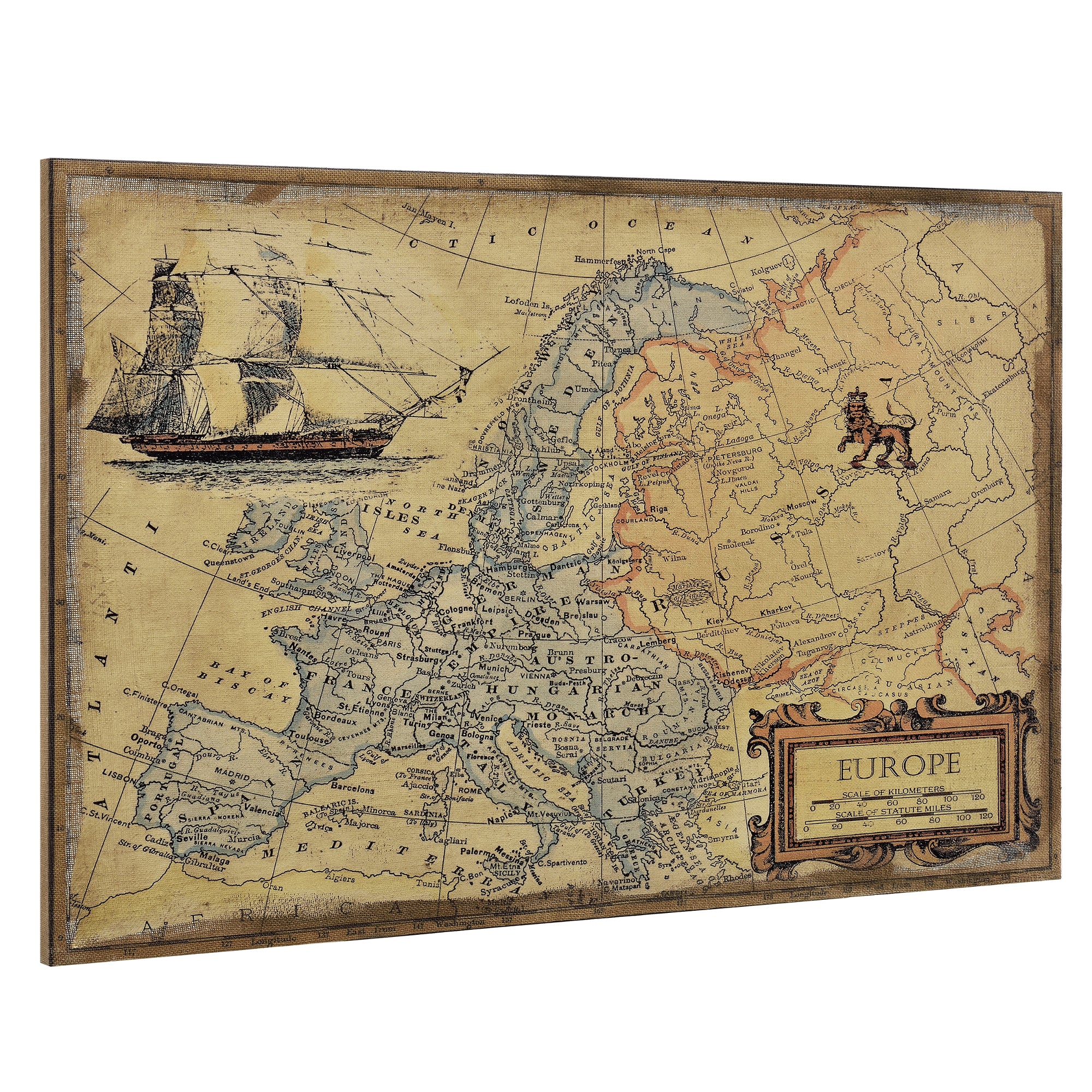 [art.work] Quadro murale su tela incorniciato 80x120cm mappa di Europa