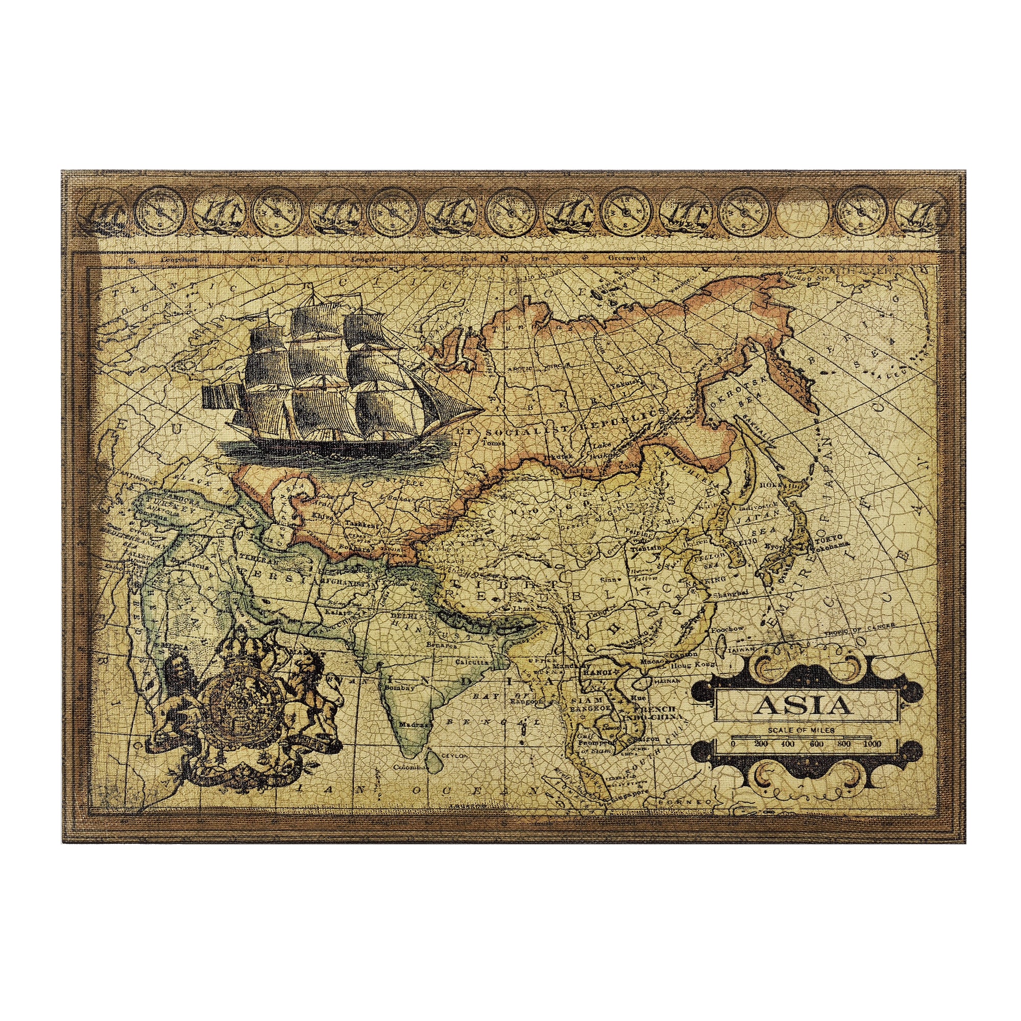 [art.work] Quadro murale su tela incorniciato 60x80cm mappa Asia