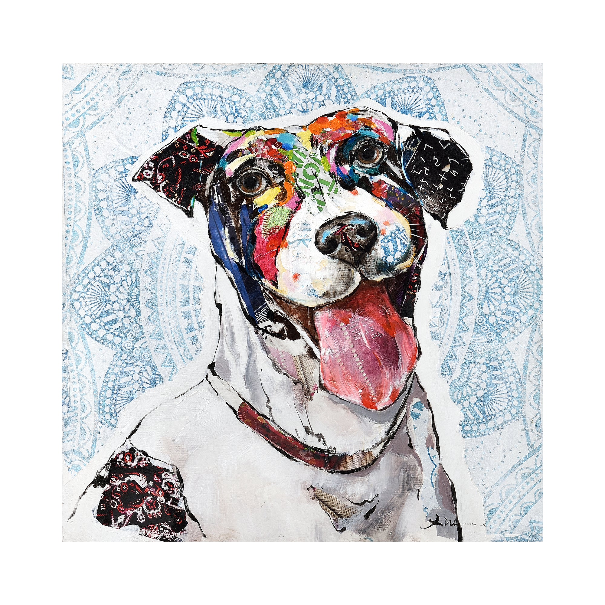 [art.work] Quadro murale originale dipinto a mano con motivo cane su tela incl. cornice barella