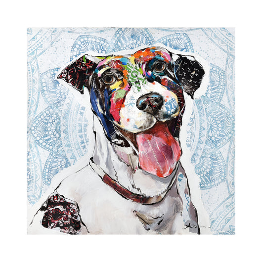 [art.work] Quadro murale originale dipinto a mano con motivo cane su tela incl. cornice barella