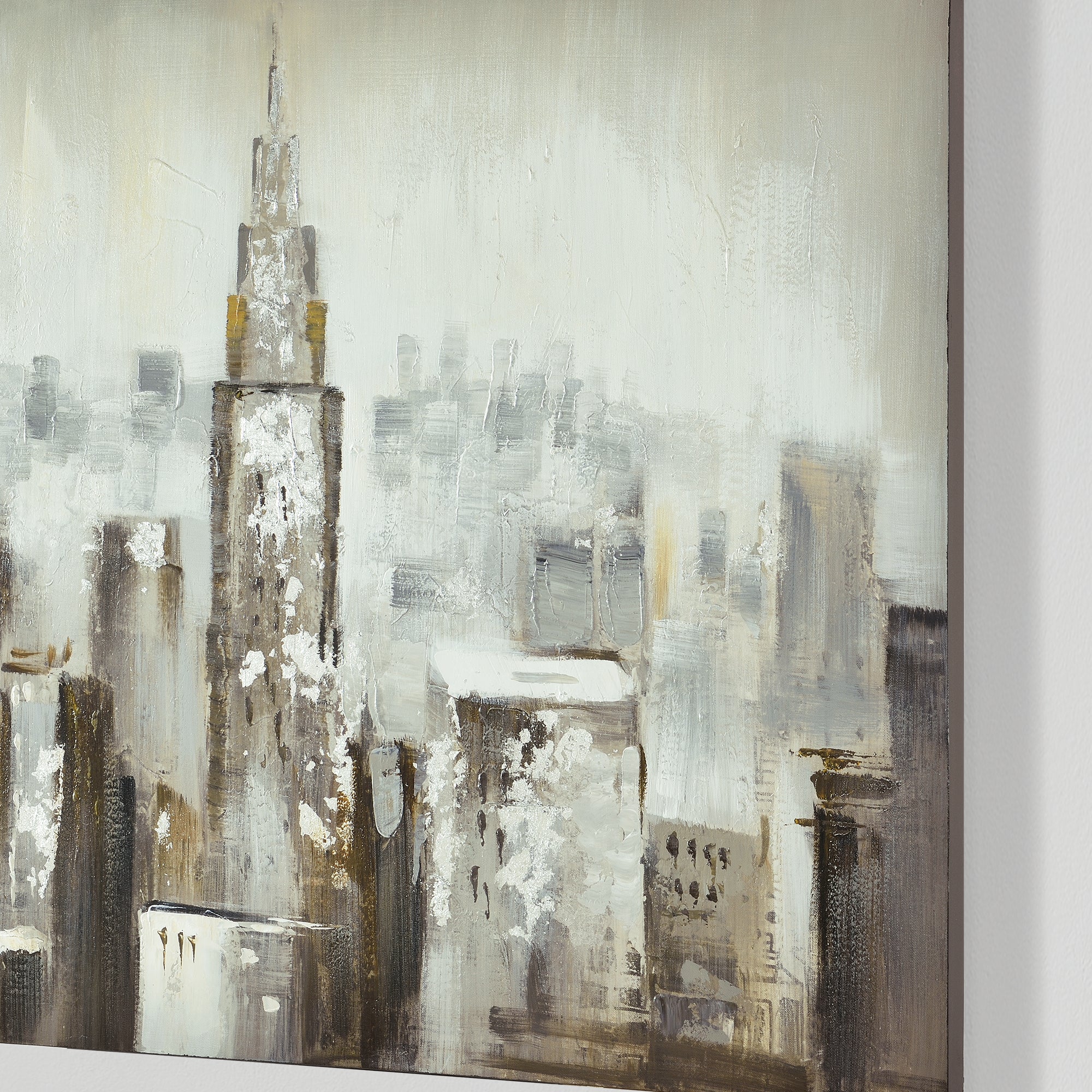 [art.work] Quadro murale originale dipinto a mano con motivo grattacielo su tela incl. cornice barella