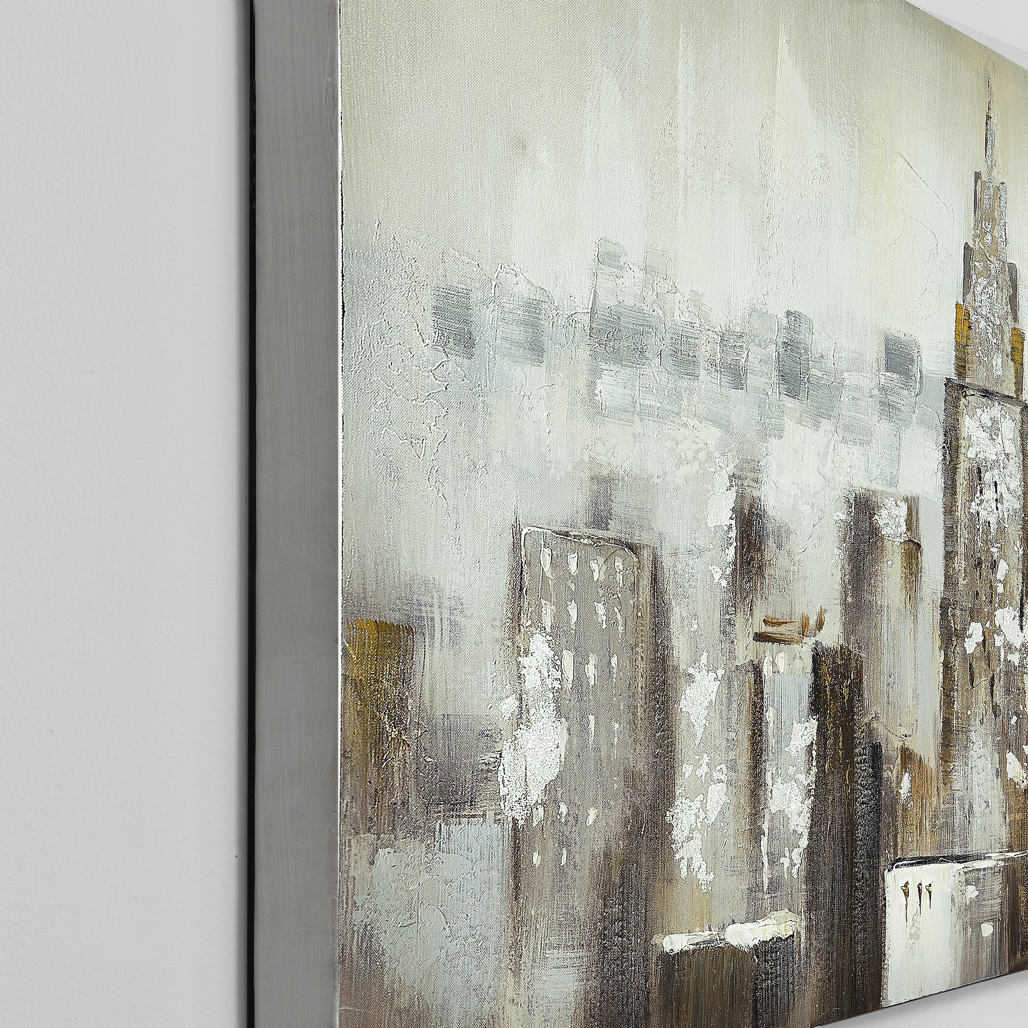 [art.work] Quadro murale originale dipinto a mano con motivo grattacielo su tela incl. cornice barella