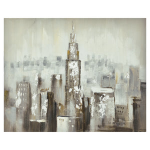 [art.work] Quadro murale originale dipinto a mano con motivo grattacielo su tela incl. cornice barella