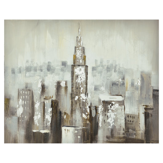 [art.work] Quadro murale originale dipinto a mano con motivo grattacielo su tela incl. cornice barella