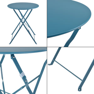 Set Bistrot Caprile da Esterno con Tavolino Rotondo e 2 Sedie in Acciaio Turchese [en.casa]