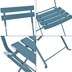 Set Bistrot Caprile da Esterno con Tavolino Rotondo e 2 Sedie in Acciaio Turchese [en.casa]