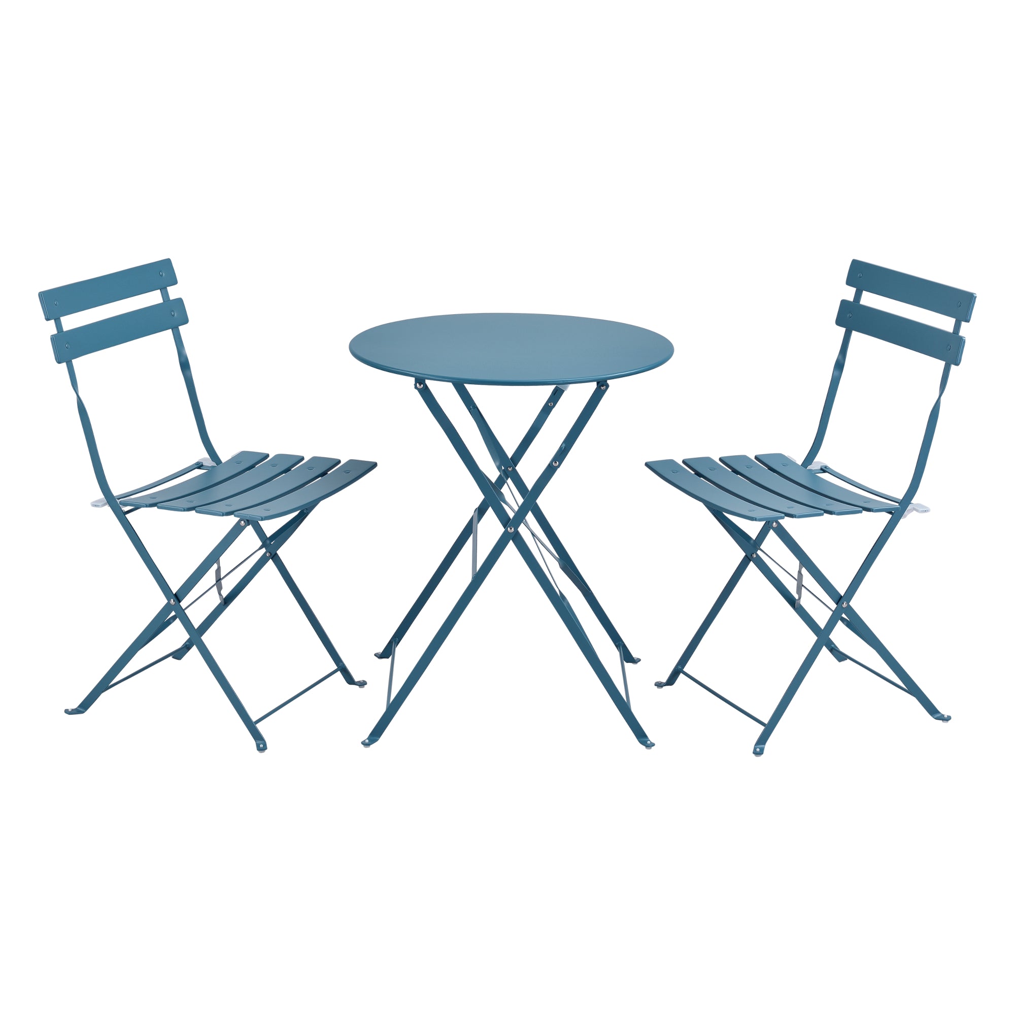 Set Bistrot Caprile da Esterno con Tavolino Rotondo e 2 Sedie in Acciaio Turchese [en.casa]