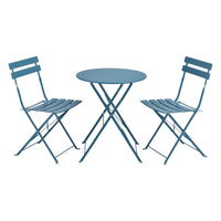 Set Bistrot Caprile da Esterno con Tavolino Rotondo e 2 Sedie in Acciaio Turchese [en.casa]