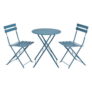 Set Bistrot Caprile da Esterno con Tavolino Rotondo e 2 Sedie in Acciaio Turchese [en.casa]
