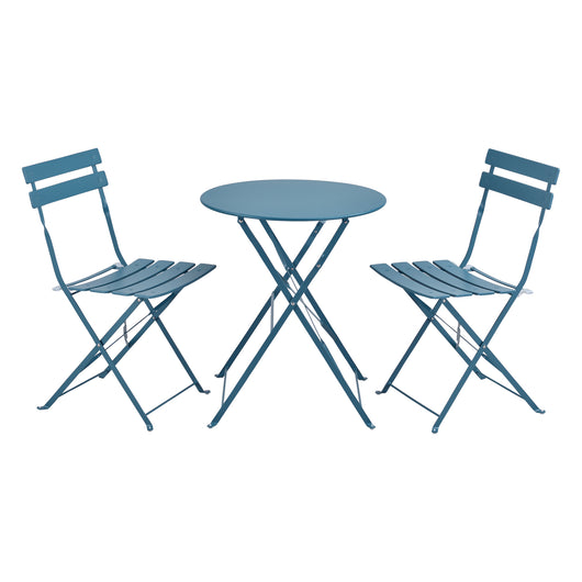 Set Bistrot Caprile da Esterno con Tavolino Rotondo e 2 Sedie in Acciaio Turchese [en.casa]
