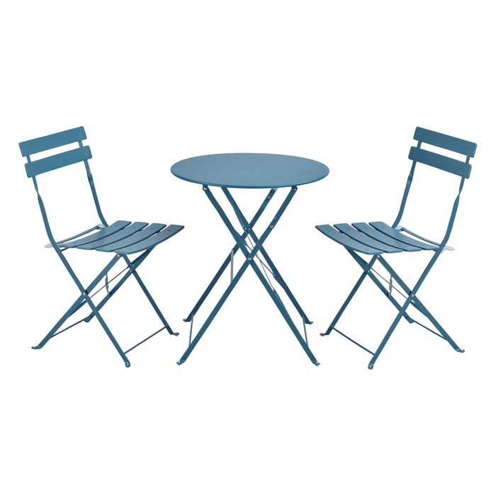 Set Bistrot Caprile da Esterno con Tavolino Rotondo e 2 Sedie in Acciaio Turchese [en.casa]