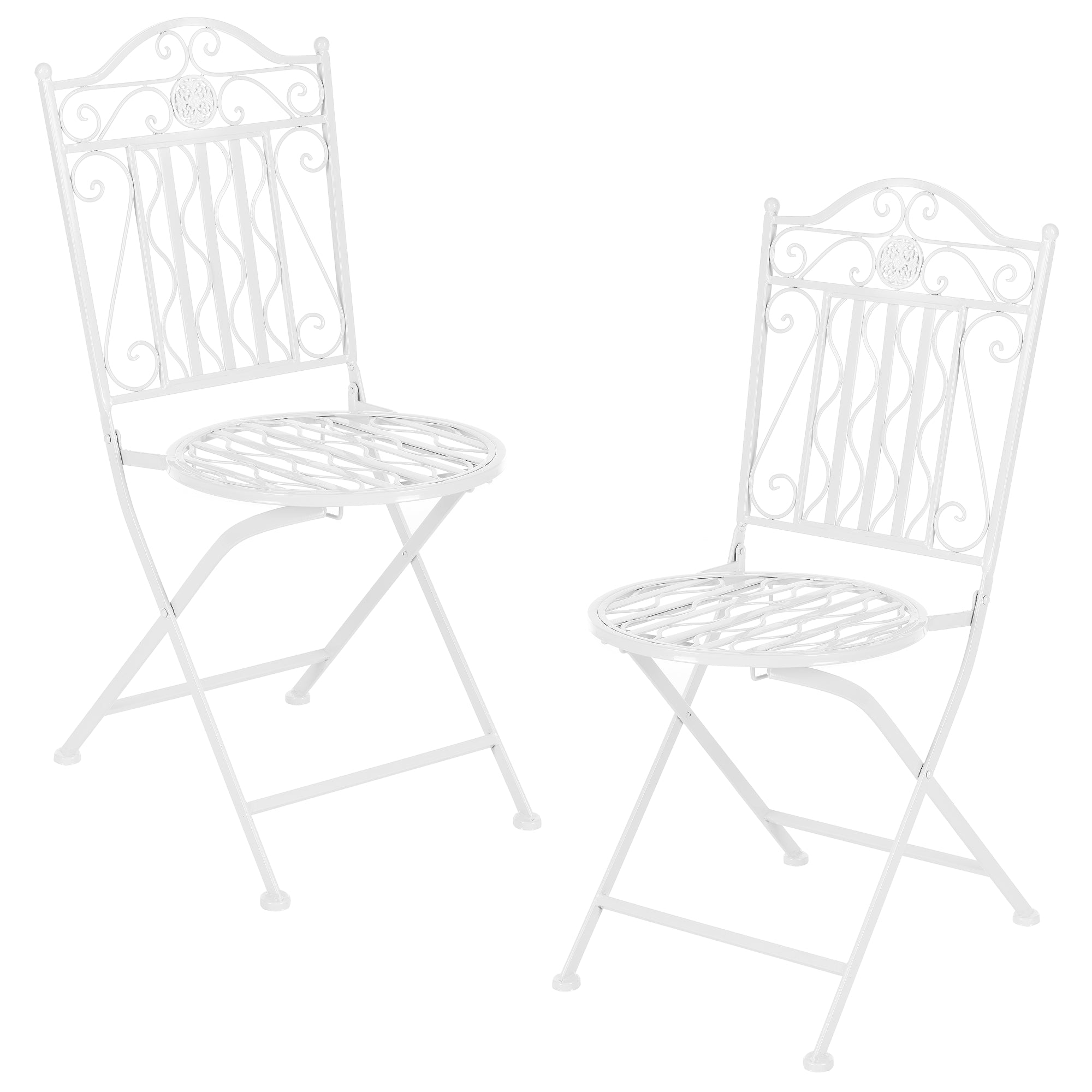 Set Bistrot Biella da Esterno con Tavolo Rotondo e 2 Sedie in Metallo Decorativo - Bianco [en.casa]