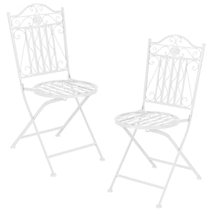 Set Bistrot Biella da Esterno con Tavolo Rotondo e 2 Sedie in Metallo Decorativo - Bianco [en.casa]