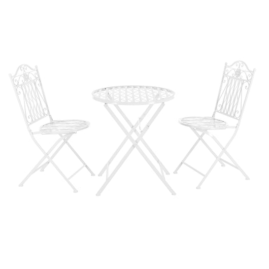 Set Bistrot Biella da Esterno con Tavolo Rotondo e 2 Sedie in Metallo Decorativo - Bianco [en.casa]
