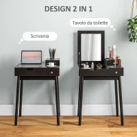 Tavolo da Trucco 2 in 1 con Specchio Ribaltabile e 2 Cassetti, 60x50x85.5 cm, Nero