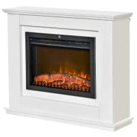 Camino Elettrico Effetto Fiamma Realistico con Cornice in Legno Bianco, Timer e Telecomando, 1000W e 2000W, 98x27.5x80cm