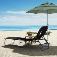 Sedia Sdraio da Esterno Pieghevole con Foro per il Viso e Cuscini, Lettino Prendisole da Giardino, Spiaggia e Campeggio,  Nero