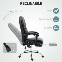 Sedia da Ufficio Massaggiante e Riscaldata con Schienale Reclinabile e Poggiapiedi in Pelle PU, Nero