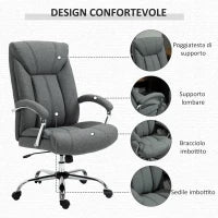 Sedia da Ufficio Imbottita e Girevole in Tessuto Traspirante, 65x78x110-120cm, Grigio