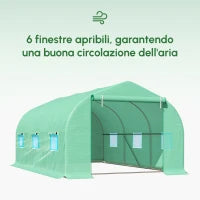 Serra per Orto a Tunnel 4.5x3x2m con Tetto Spiovente in PE e Tubi d'Acciaio Verde Scuro