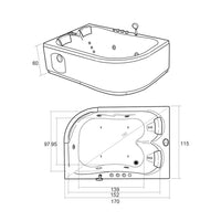 Vasca idromassaggio nera 170 X 115 cm per 2 persone 15 getti – Black Havana