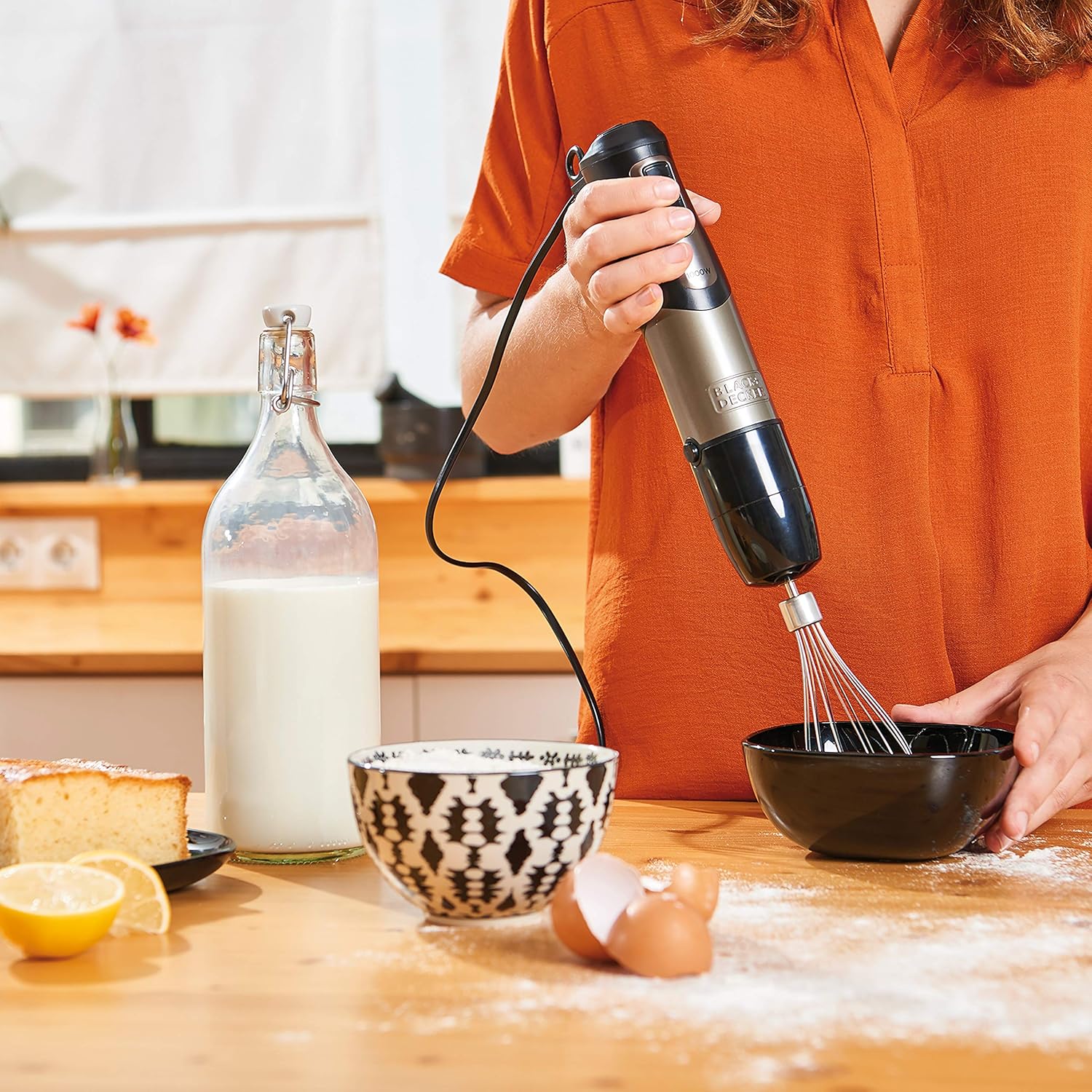 Black+decker bxhba1000e frullatore a immersione, con accessori, 1000 w, inox/plastica, nero/acciaio