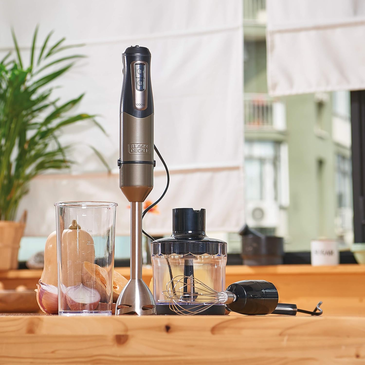 Black+decker bxhba1000e frullatore a immersione, con accessori, 1000 w, inox/plastica, nero/acciaio