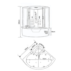 Vasca-doccia idromassaggio nera angolare 150 x 150 cm - Black Montecarlo