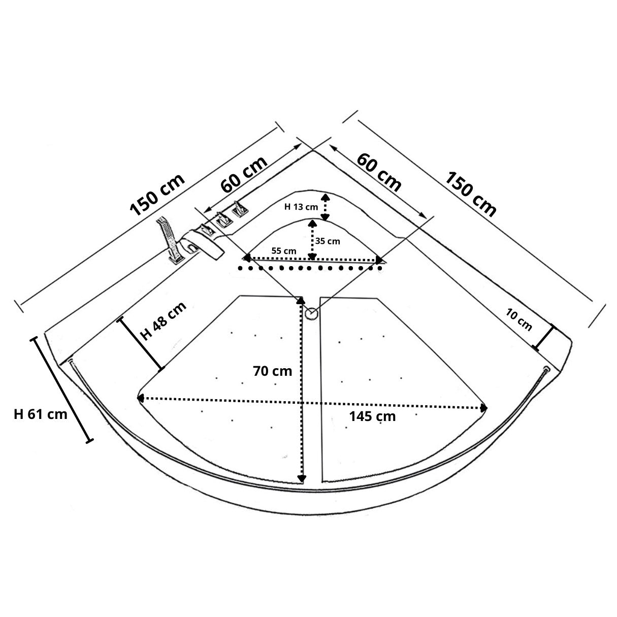 Vasca Idromassaggio 150 x 150 cm Cromoterapia 8 getti – Black Shark