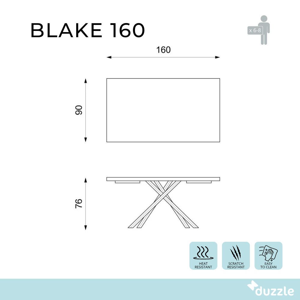 Tavolo da pranzo fisso in legno impiallacciato rovere naturale Blake 160x90 cm fino a 8 posti Made in Italy | Duzzle